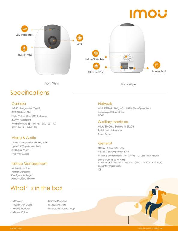 IMOU Ranger 2 3MP Indoor 360° Smart Home Security and Baby Monitoring Wi-Fi IP Camera - 11