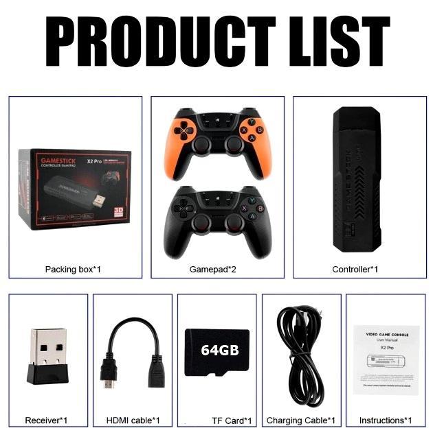 X2 Pro Game Stick | 4K HD Wireless Game Console | Plug & Play Gaming Stick with 2 Controllers - 6