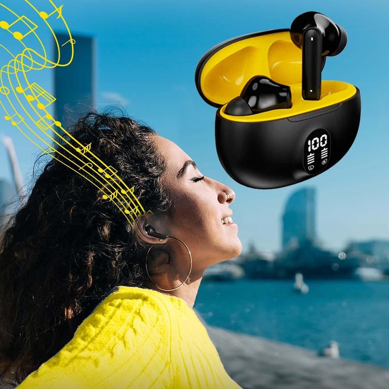 TWS Wireless Earbuds with LED Display - ENC Noise Cancellation and Bluetooth 5.3 in Black & White - 5