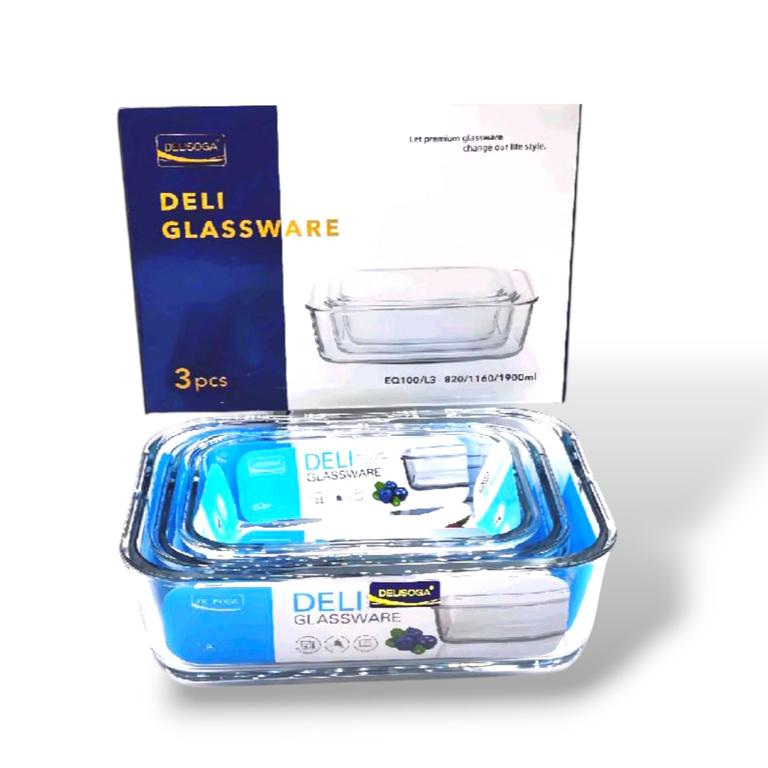 Glass serving casserole 3pcs delisoga,Small medium and large. Capacities: 820ml, 1160ml, and 1900ml and with lid size 350 ml 680 ml 1000 ml SH official store - 1