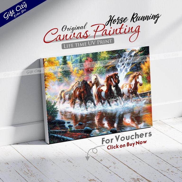 Horse Running in Waterfall Canvas Painting