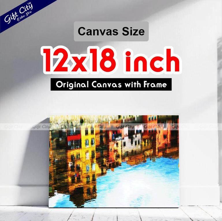 Building Reflection in Water Canvas Painting